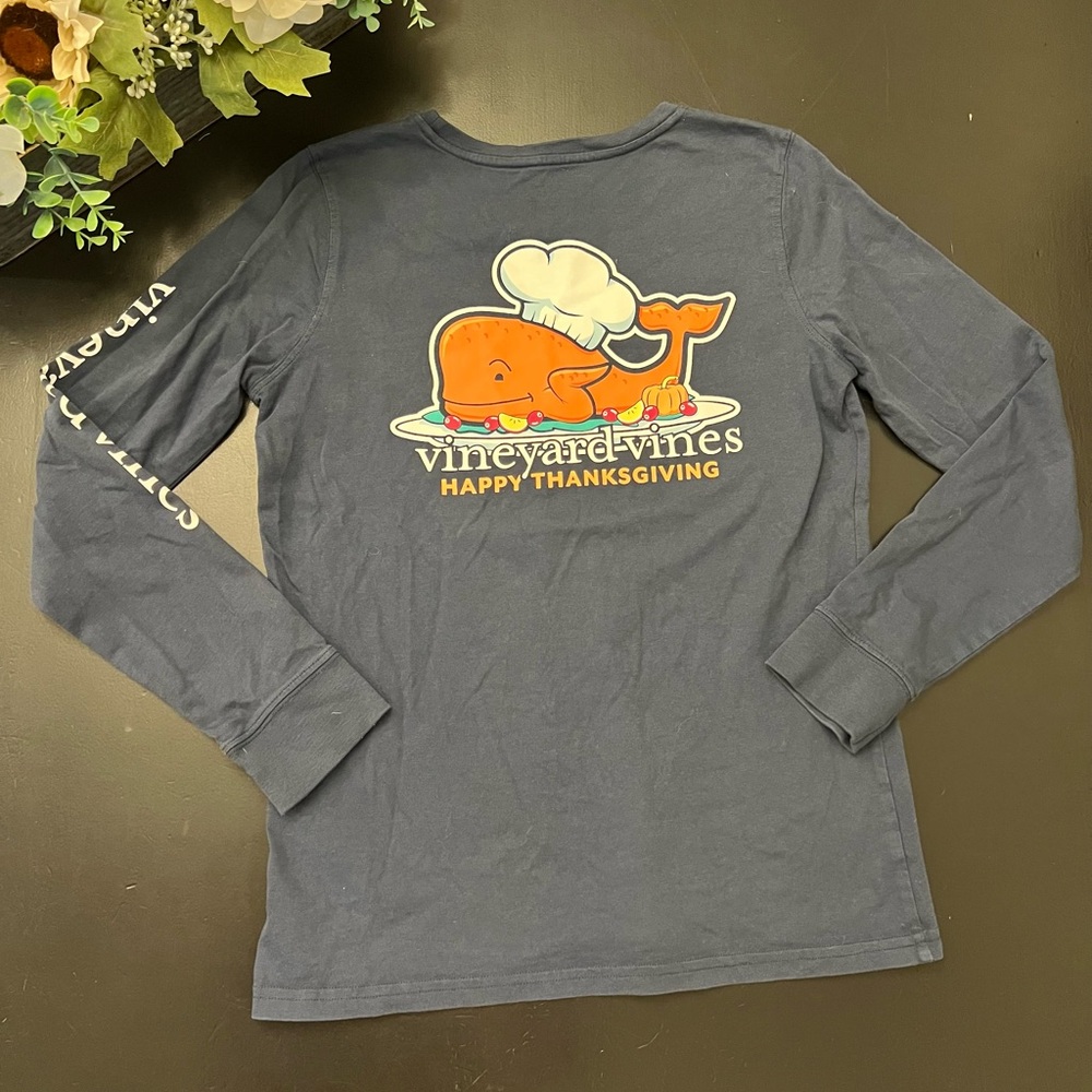 Vineyard Vines Navy Blue Happy Thanksgiving Turkey Whale‎ Long Sleeve Tee Sz XS